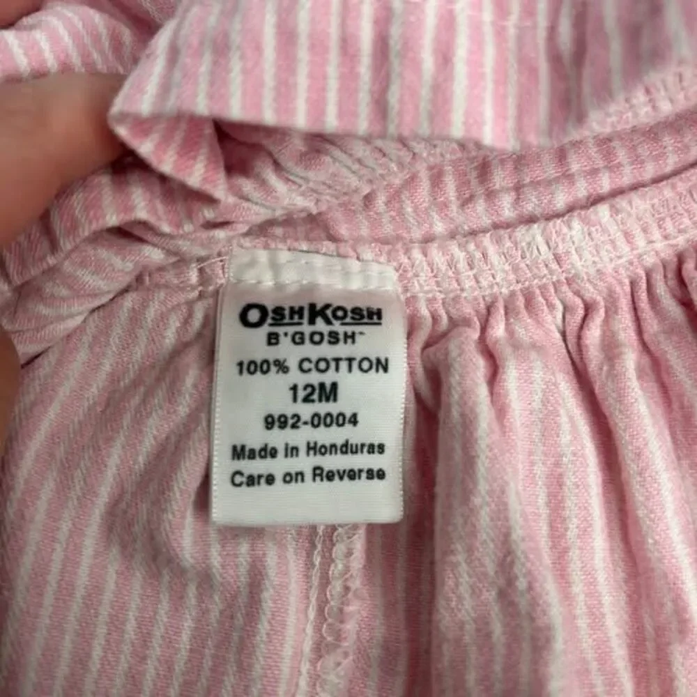 OshKosh B'Gosh pink striped overall dress 12M